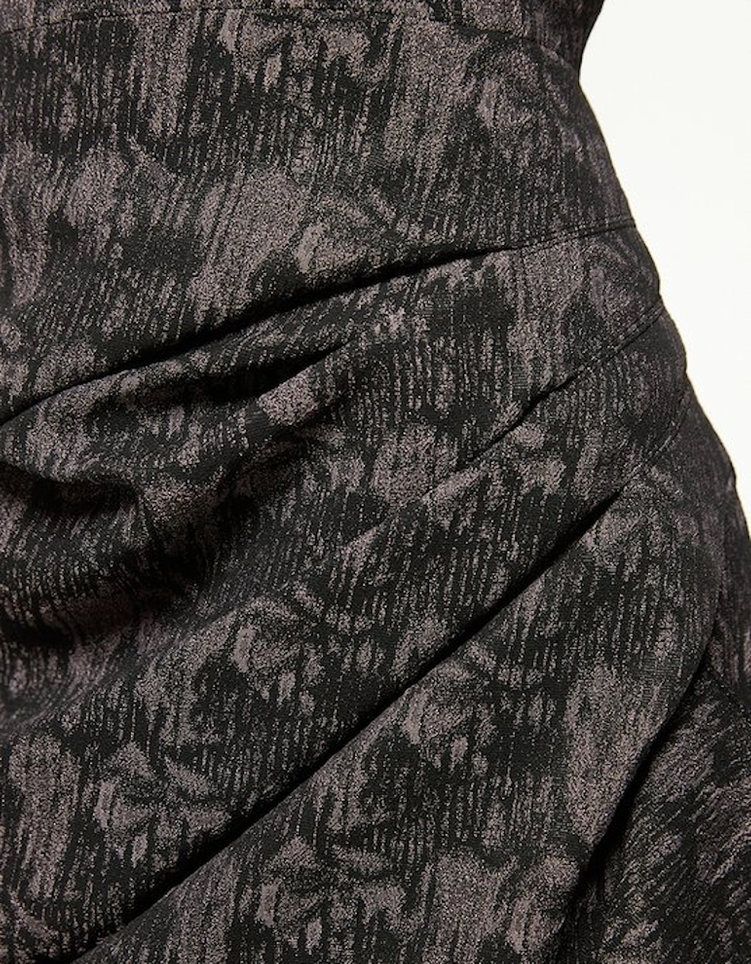 Jacquard Ruffle Strappy Tailored Maxi Dress