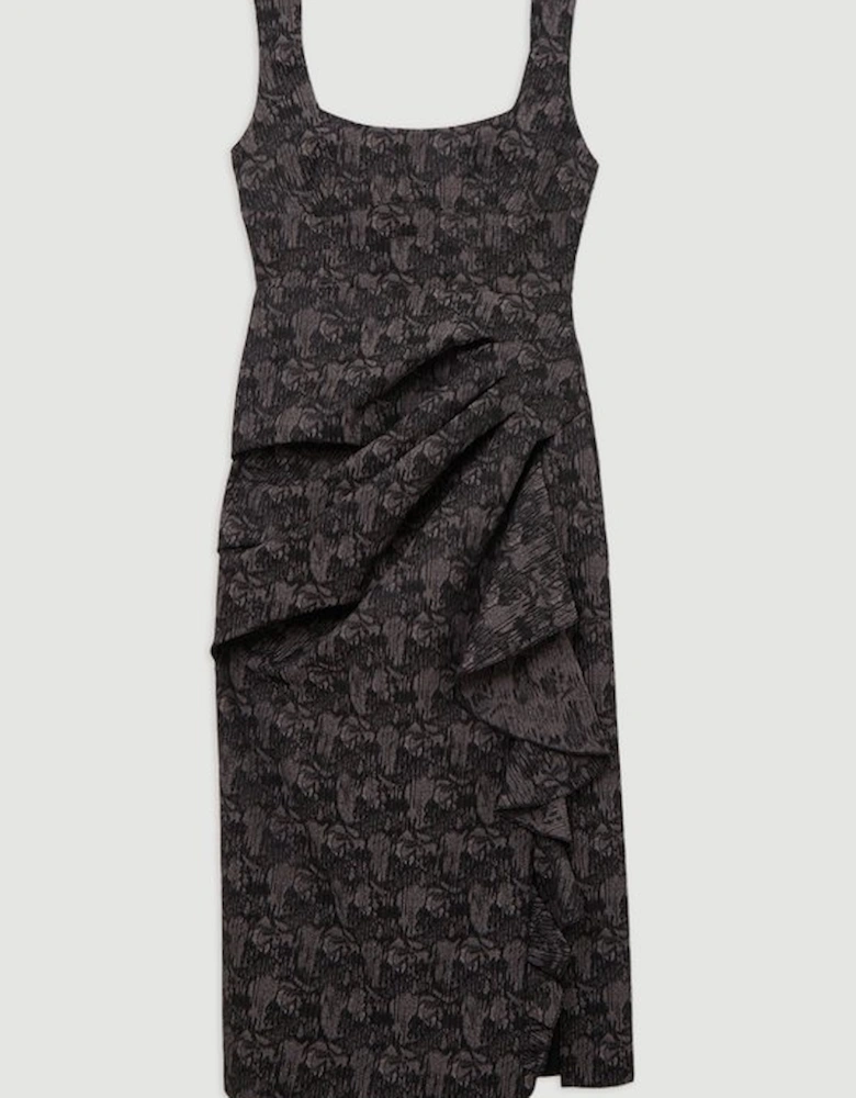Jacquard Ruffle Strappy Tailored Maxi Dress