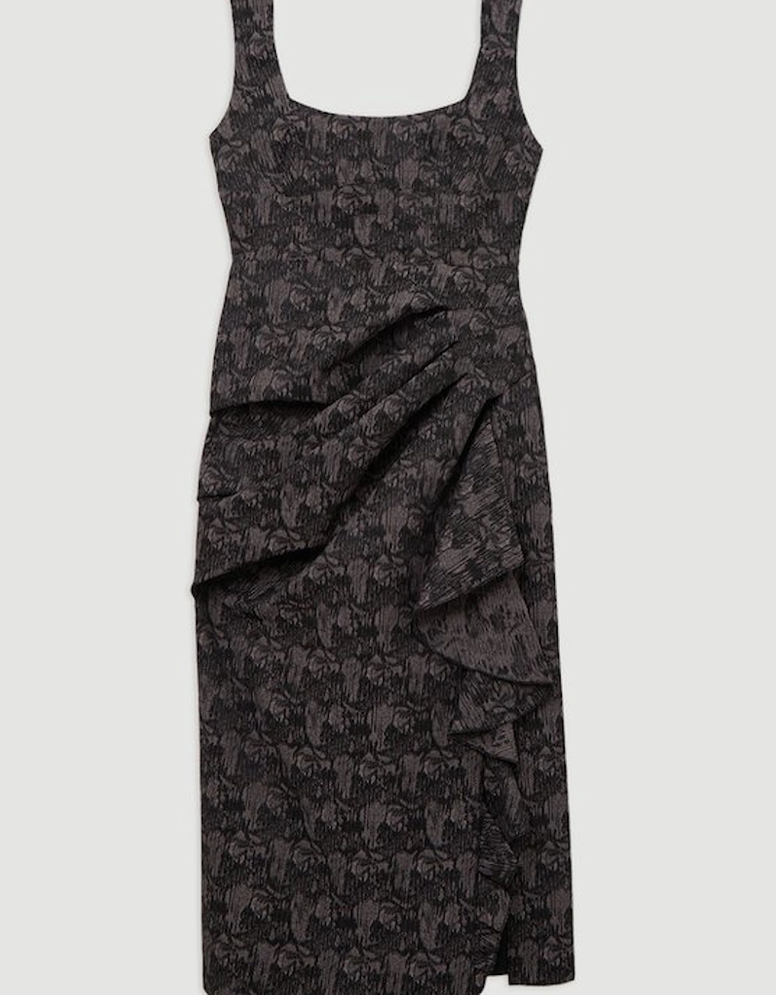 Jacquard Ruffle Strappy Tailored Maxi Dress