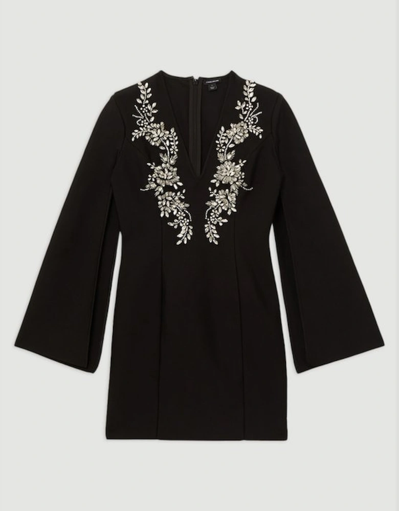 Plus Size Bandage Form Fitting Cape Sleeve Embellished Mini Dress