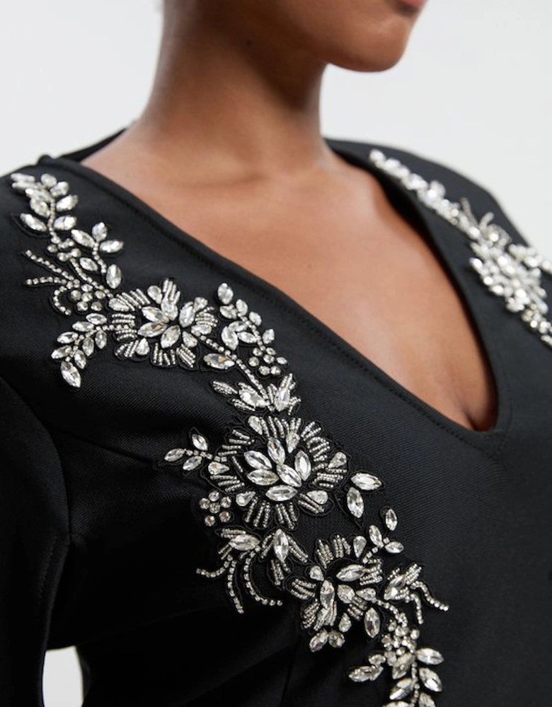 Plus Size Bandage Form Fitting Cape Sleeve Embellished Mini Dress