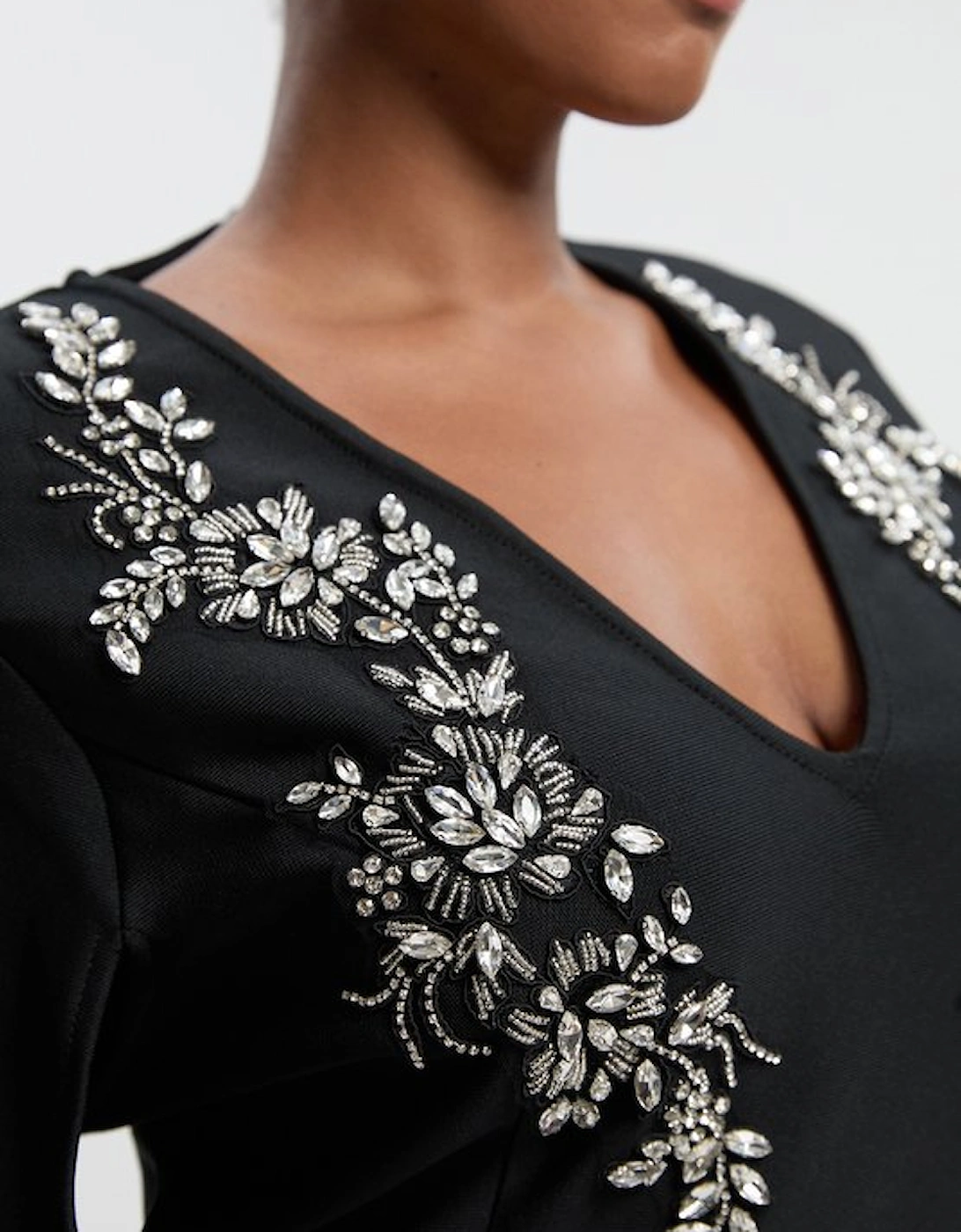 Plus Size Bandage Form Fitting Cape Sleeve Embellished Mini Dress