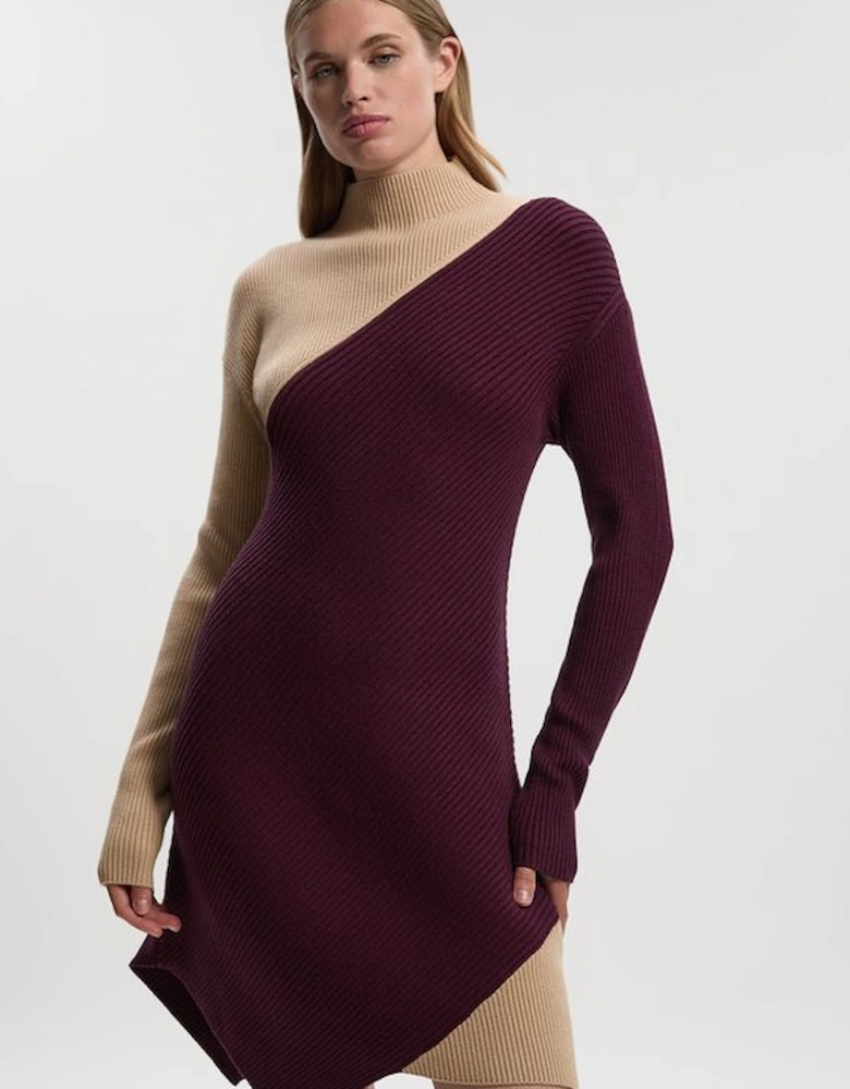 Soft Ribbed Asymmetric Hem Knitted Dress