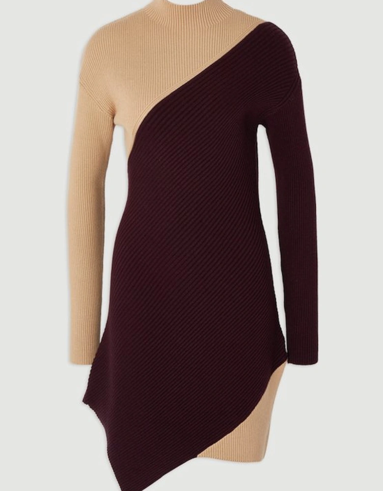 Soft Ribbed Asymmetric Hem Knitted Dress