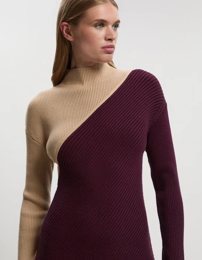 Soft Ribbed Asymmetric Hem Knitted Dress