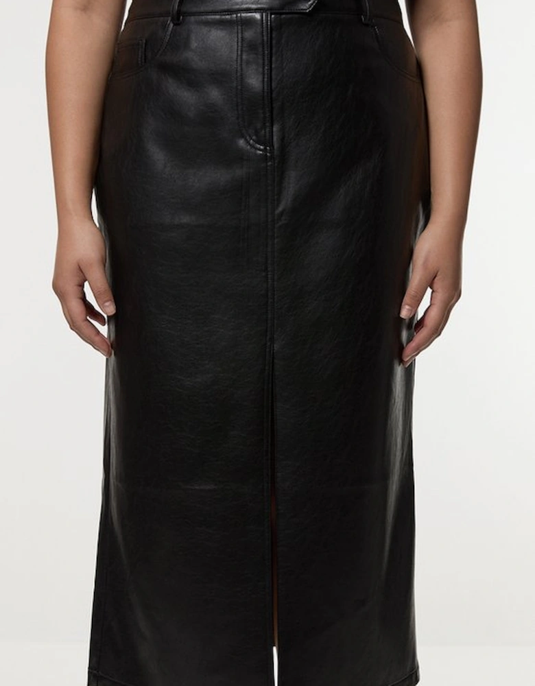 Plus Size Faux Leather Pencil Midi Skirt