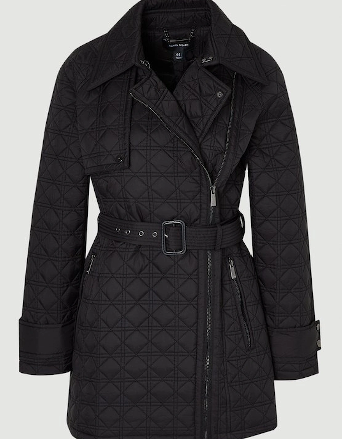 Diamond Quilted Belted Short Puffer Trench Jacket