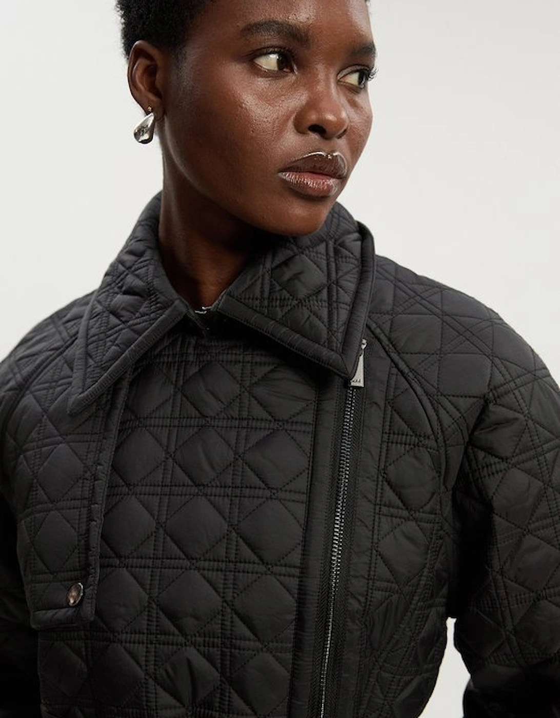 Diamond Quilted Belted Short Puffer Trench Jacket