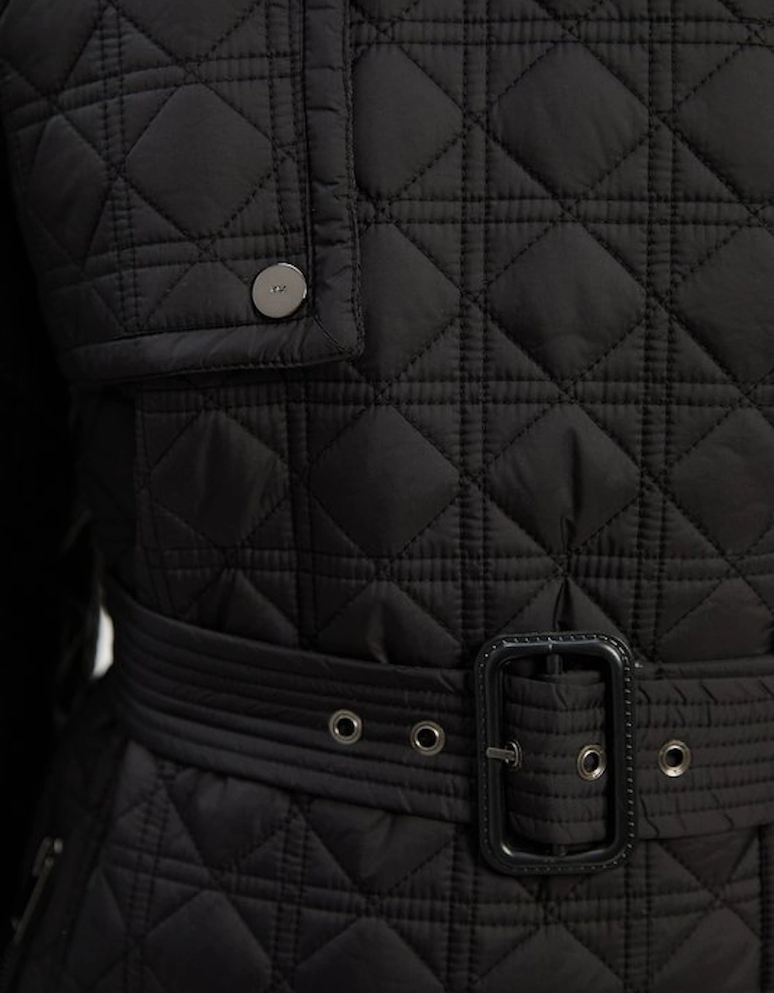 Diamond Quilted Belted Short Puffer Trench Jacket
