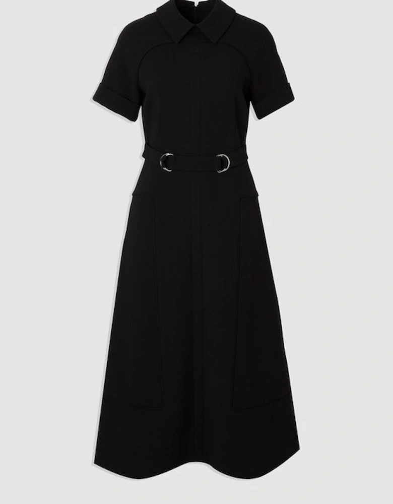 Compact Stretch Tab Detail Full Skirted Midi Dress