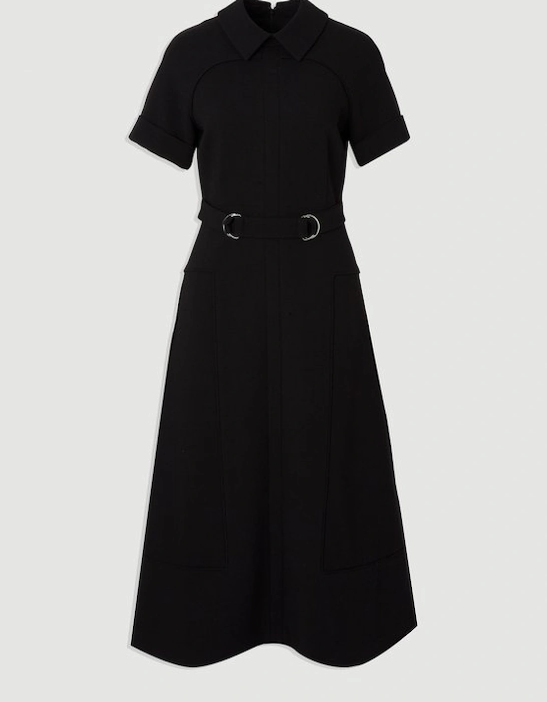 Compact Stretch Tab Detail Full Skirted Midi Dress