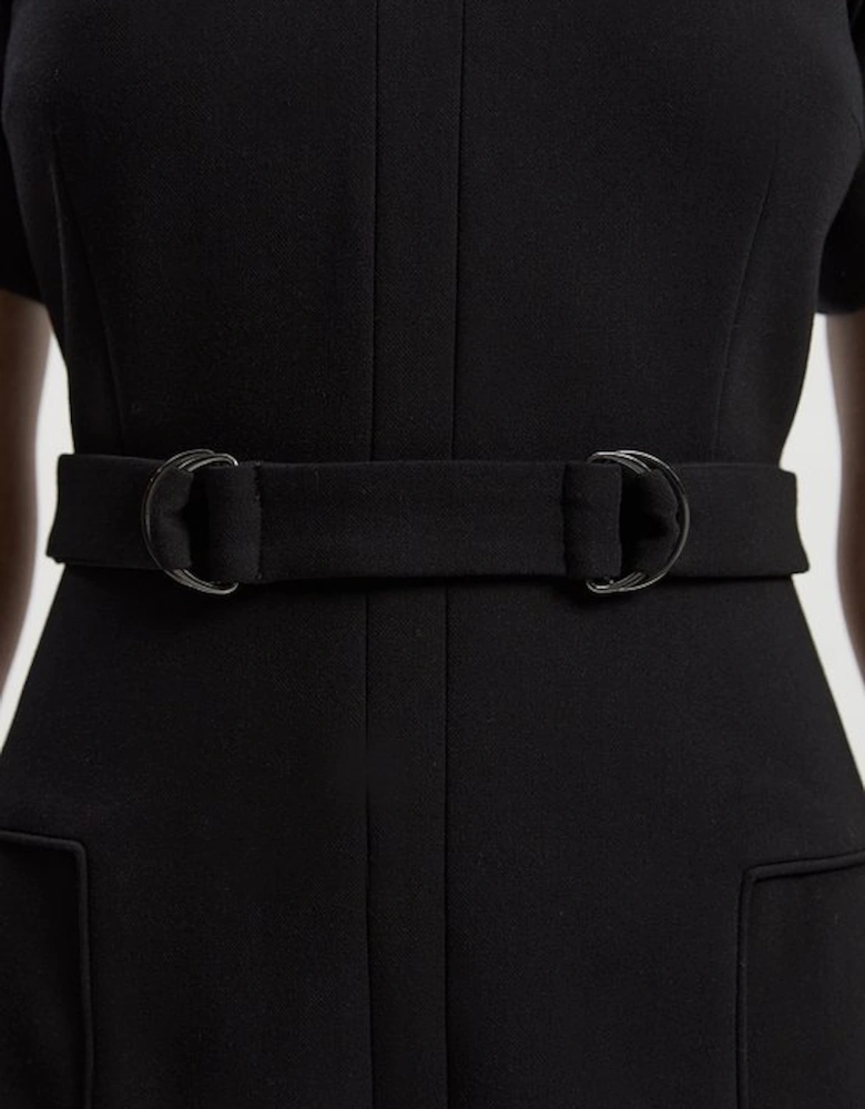 Compact Stretch Tab Detail Full Skirted Midi Dress