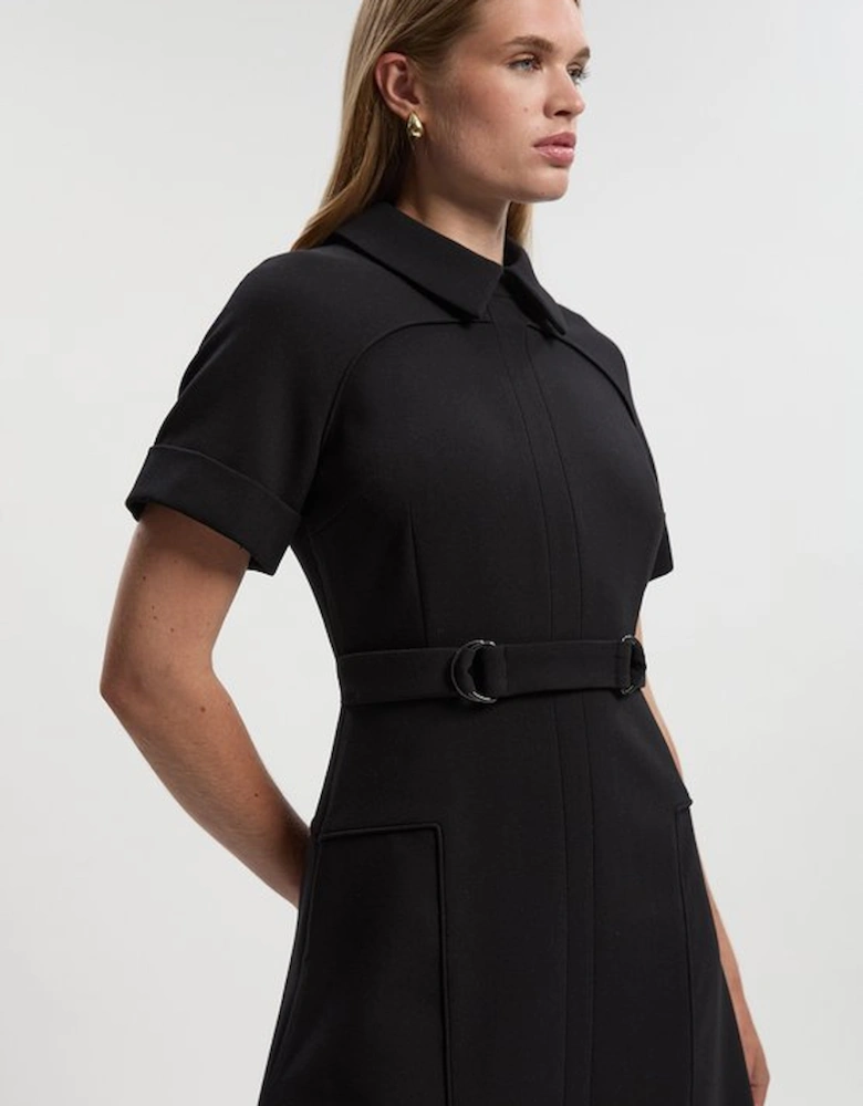 Compact Stretch Tab Detail Full Skirted Midi Dress
