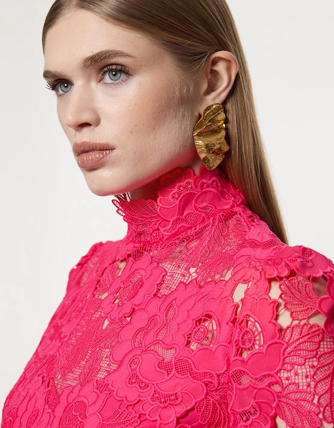 Tall Guipure Lace V Neck Woven Mini Dress