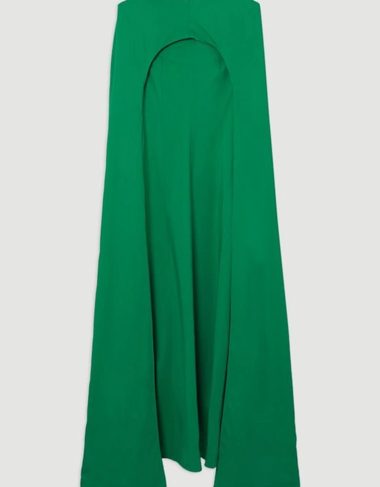 Premium Bonded Viscose Crepe Detachable Cape Woven Maxi Dress