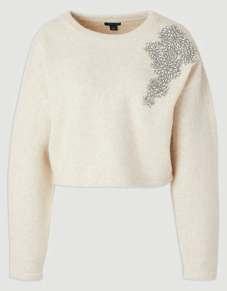 Wool Blend Embellished Cosy Crew Neck Knit Jumper