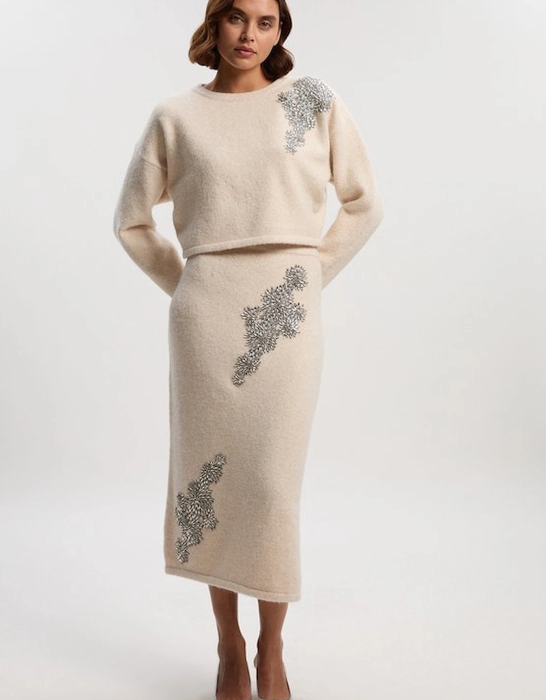 Wool Blend Embellished Cosy Crew Neck Knit Jumper