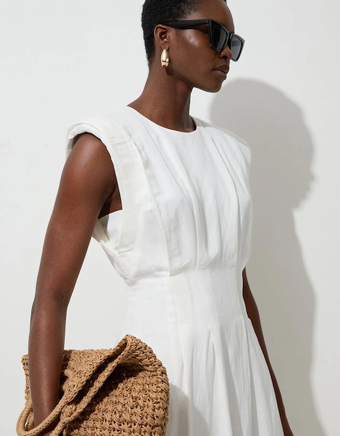Tall Viscose Linen Woven Pintuck Midi Dress, 2 of 1