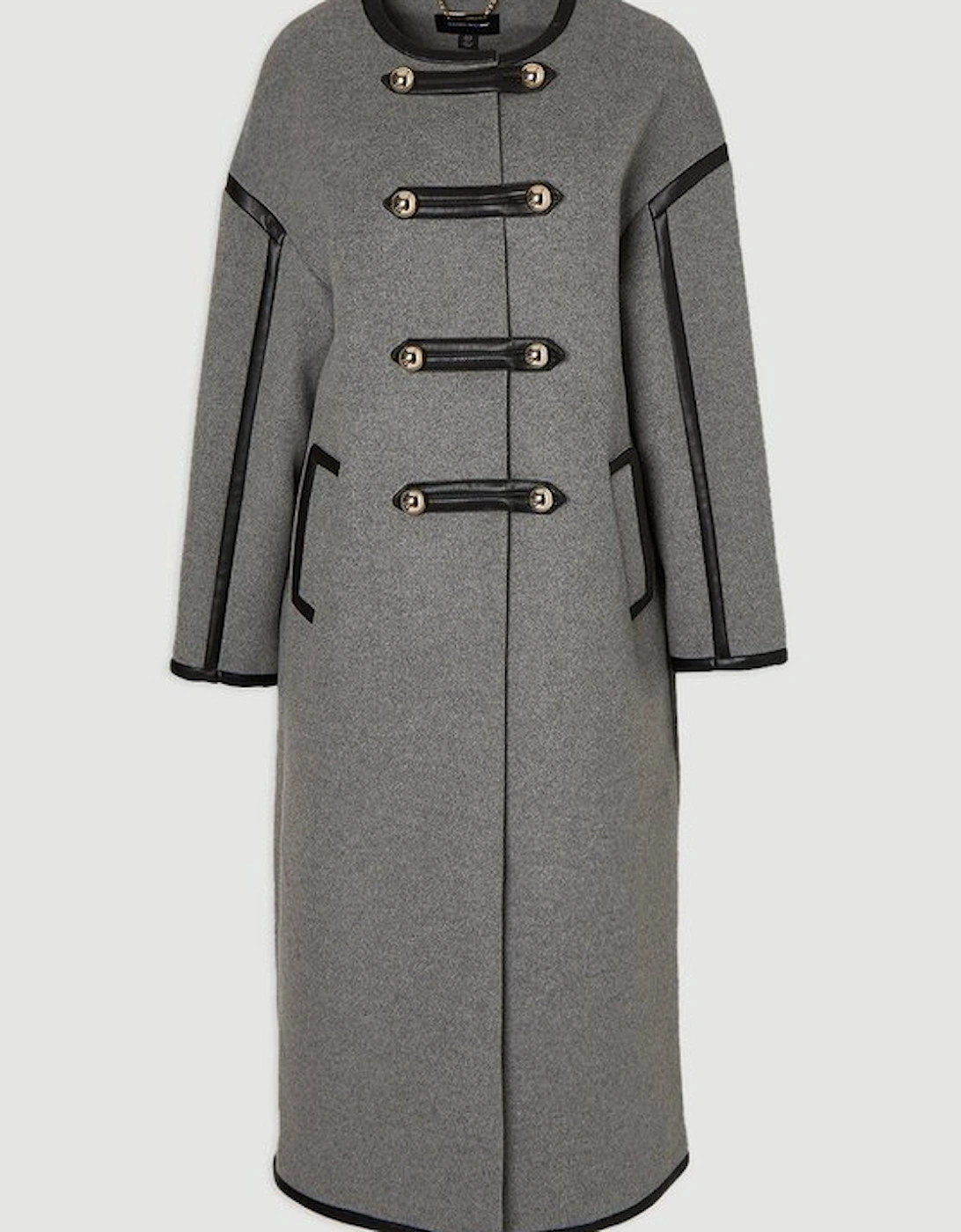 Brushed Wool PU Mix Tailored Collarless Midi Coat