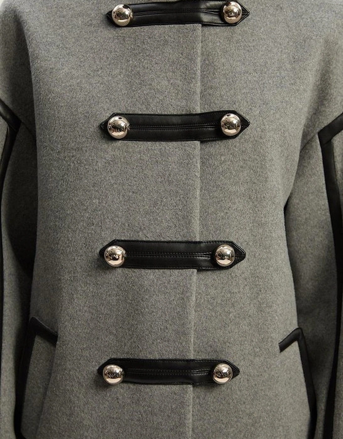Brushed Wool PU Mix Tailored Collarless Midi Coat