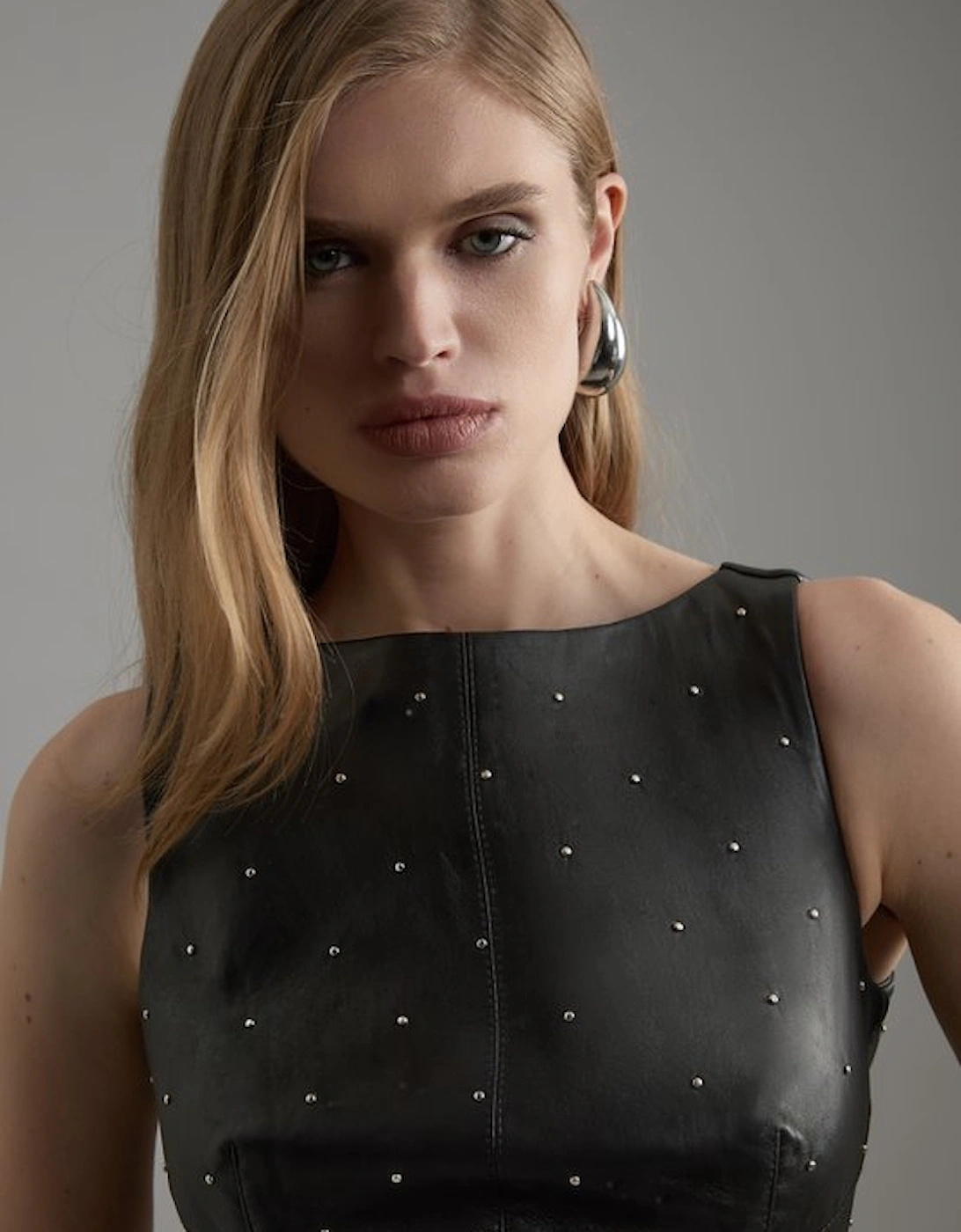 Studded Leather Pencil Dress