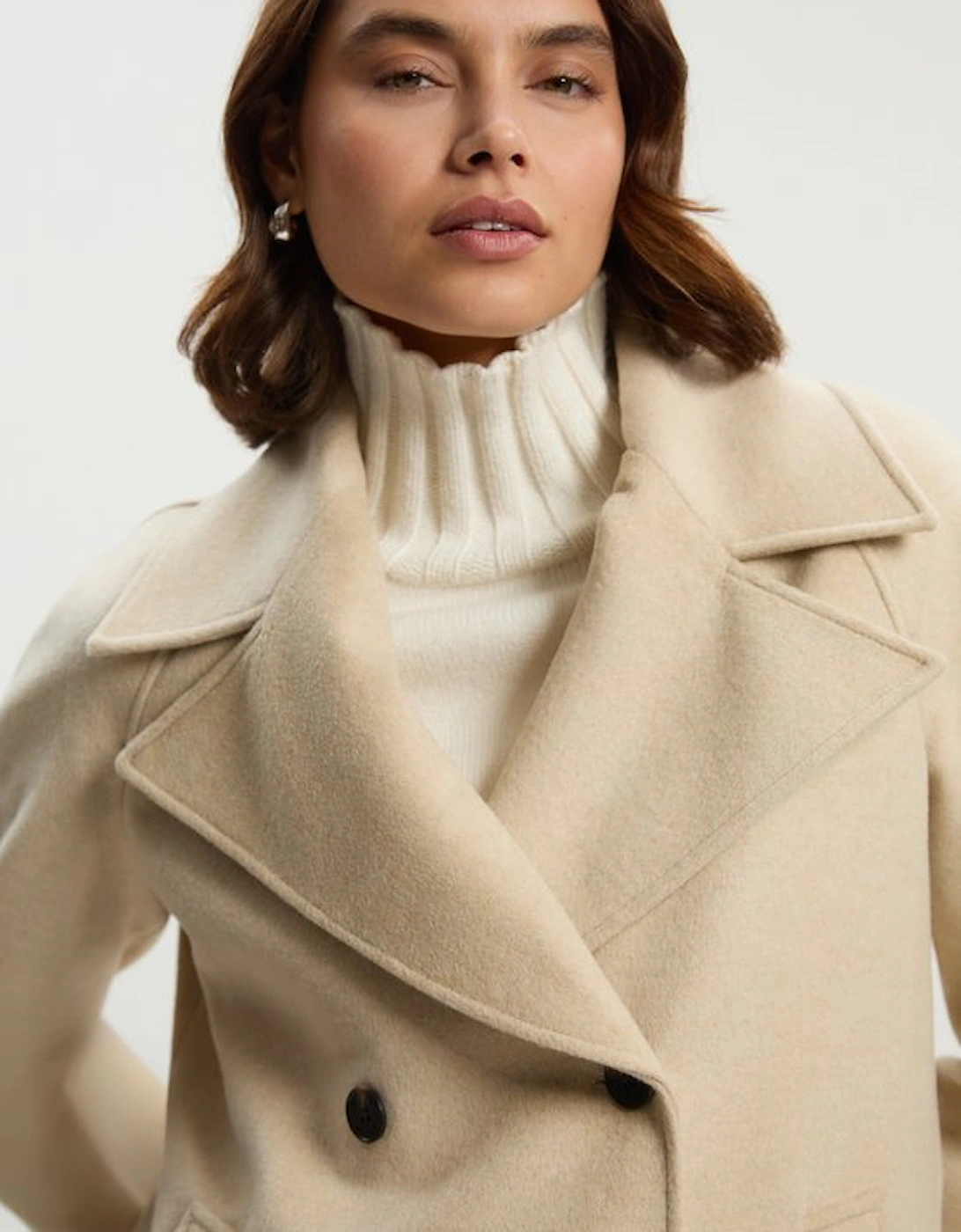 Petite Tailored Brushed Wool Double Breasted Short Pea Coat