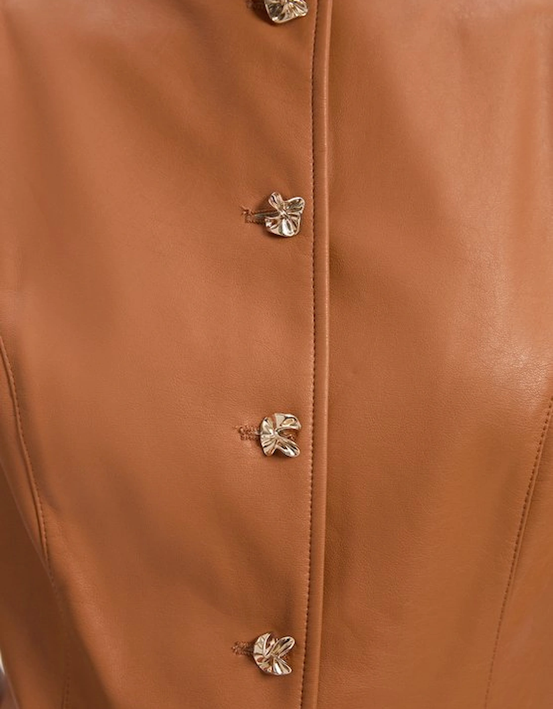 Faux Leather Button Detail Midi Pencil Dress