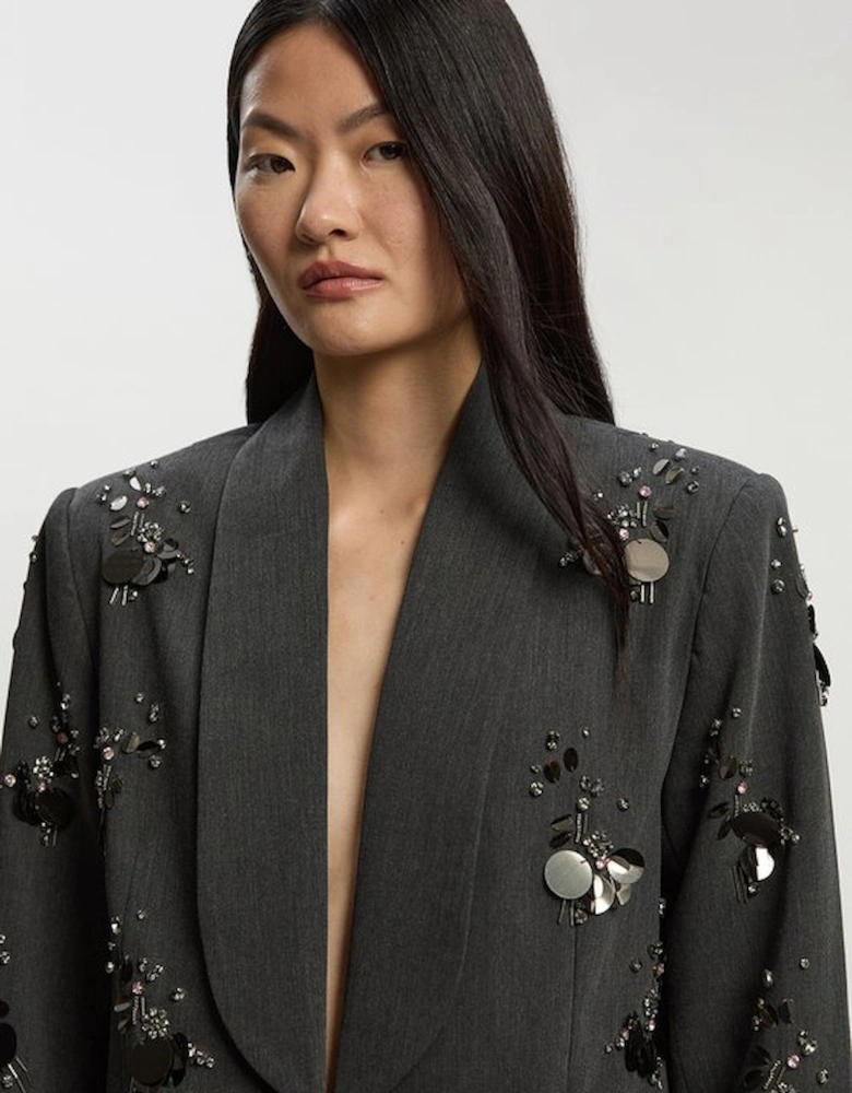Cluster Sequin & Crystal Embellished Tailored Single Breast Blazer