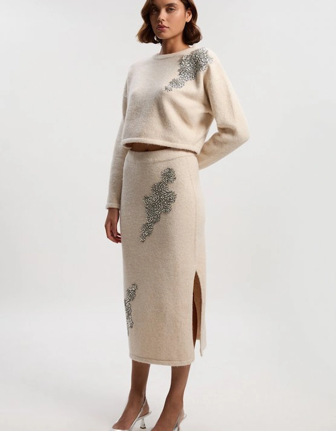 Wool Blend Embellished Cosy Pencil Midi Skirt, 2 of 1