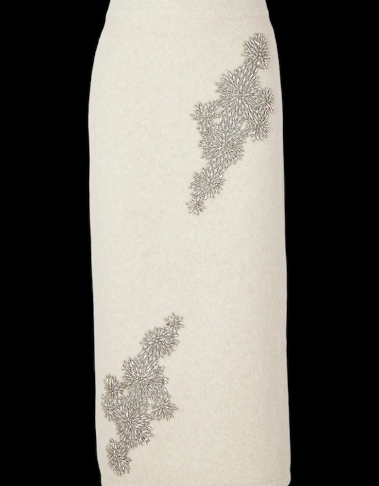 Wool Blend Embellished Cosy Pencil Midi Skirt