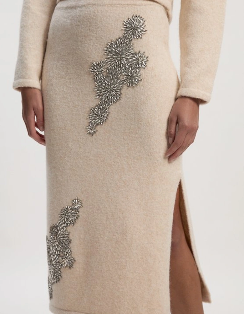 Wool Blend Embellished Cosy Pencil Midi Skirt