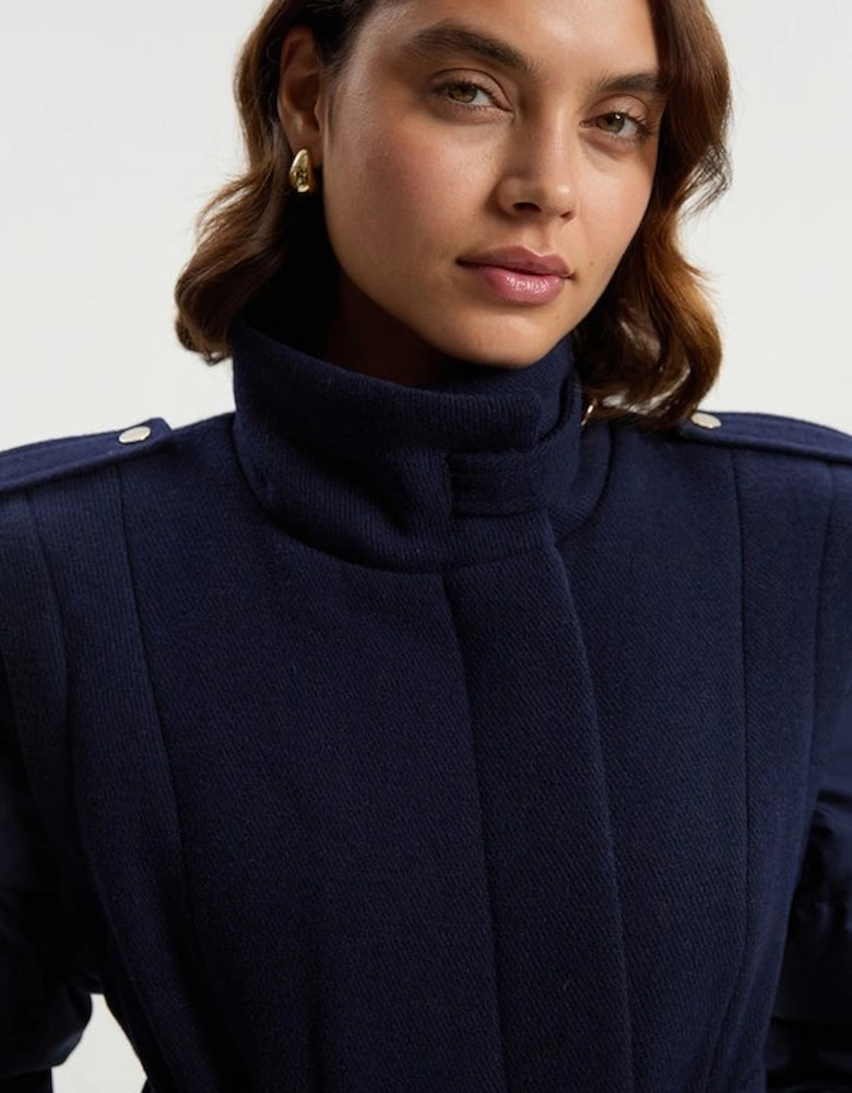 Wool Hybrid Puffer High Neck Belted Midi Coat