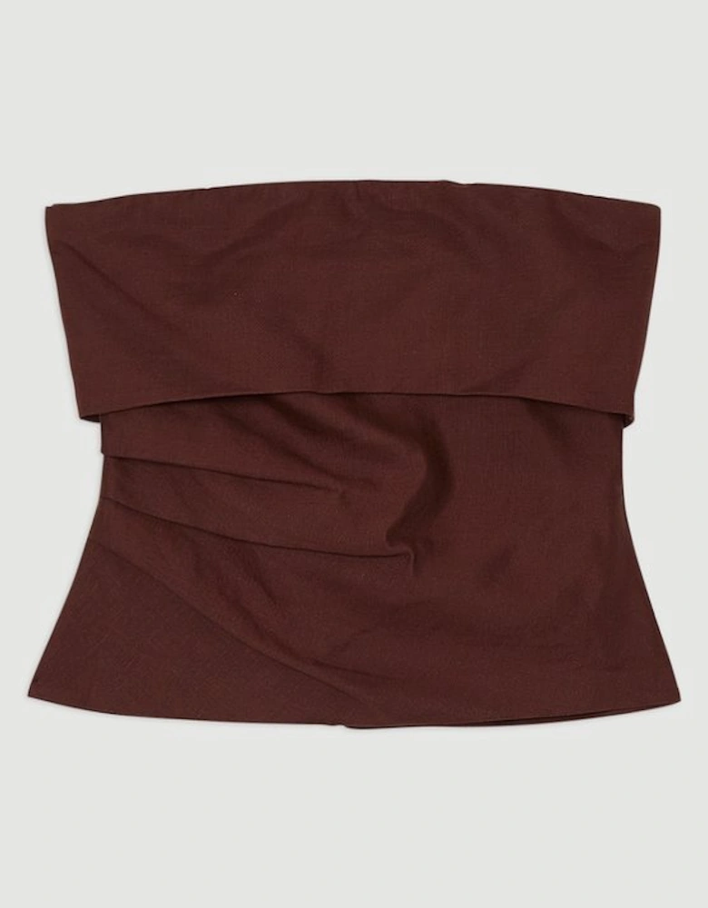 Linen Viscose Woven Bandeau Top With Ruched Side Detail