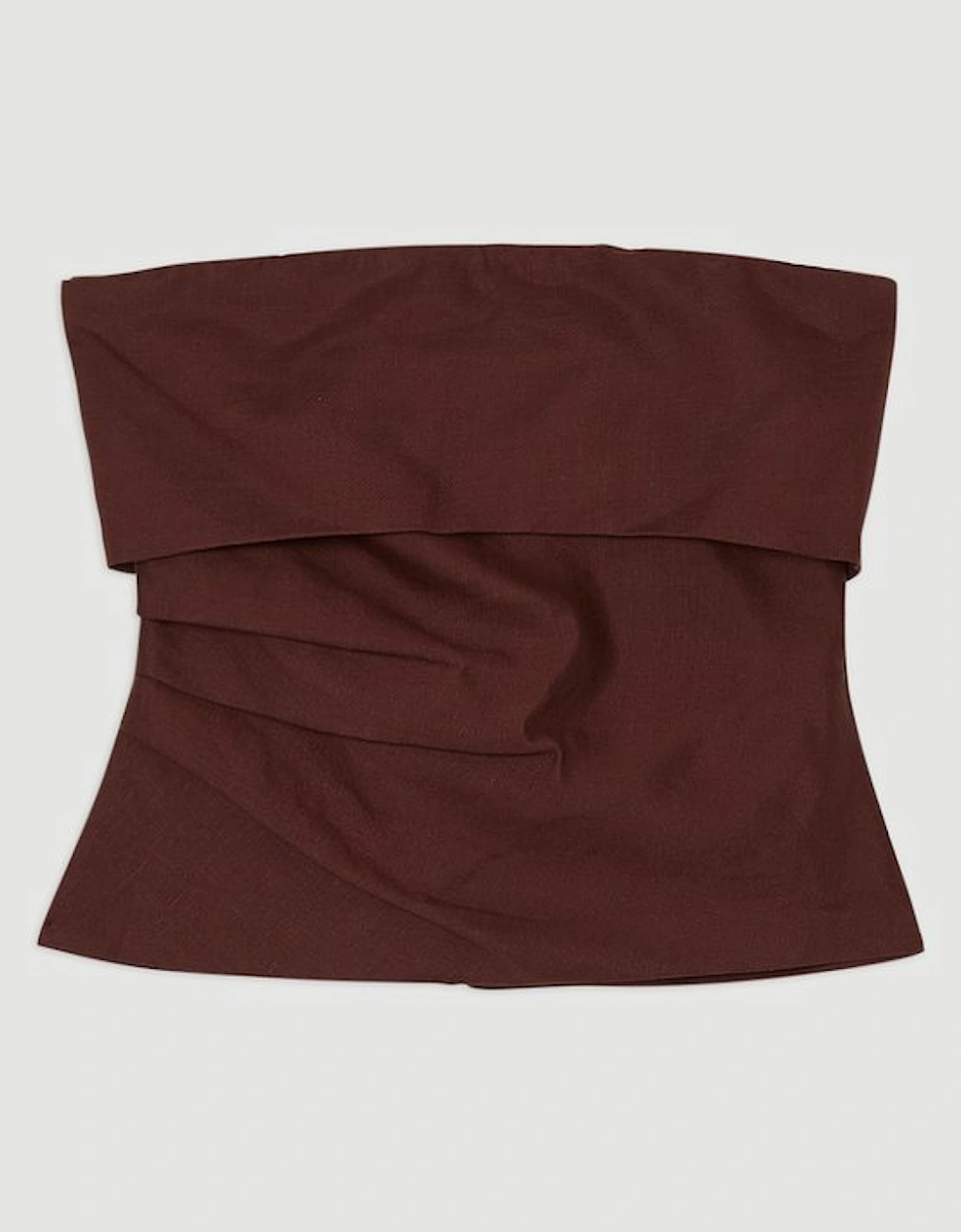 Linen Viscose Woven Bandeau Top With Ruched Side Detail