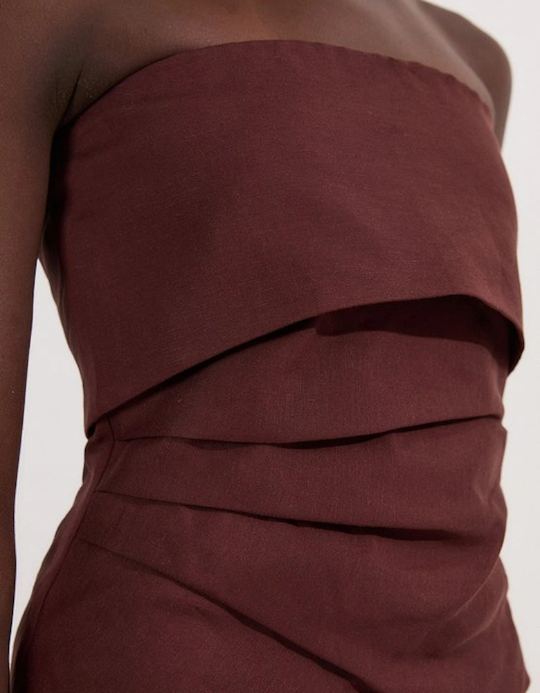 Linen Viscose Woven Bandeau Top With Ruched Side Detail
