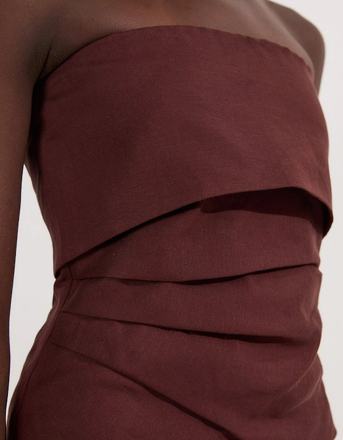 Linen Viscose Woven Bandeau Top With Ruched Side Detail