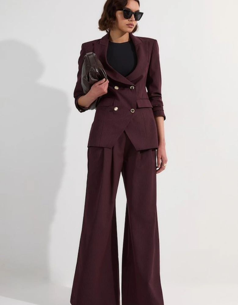 Pinstripe Corseted Tailored Wide Leg Trouser