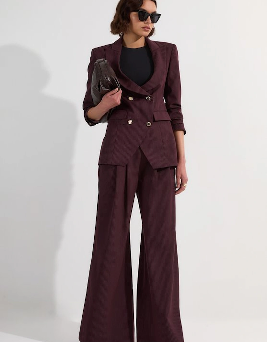 Pinstripe Corseted Tailored Wide Leg Trouser, 5 of 4