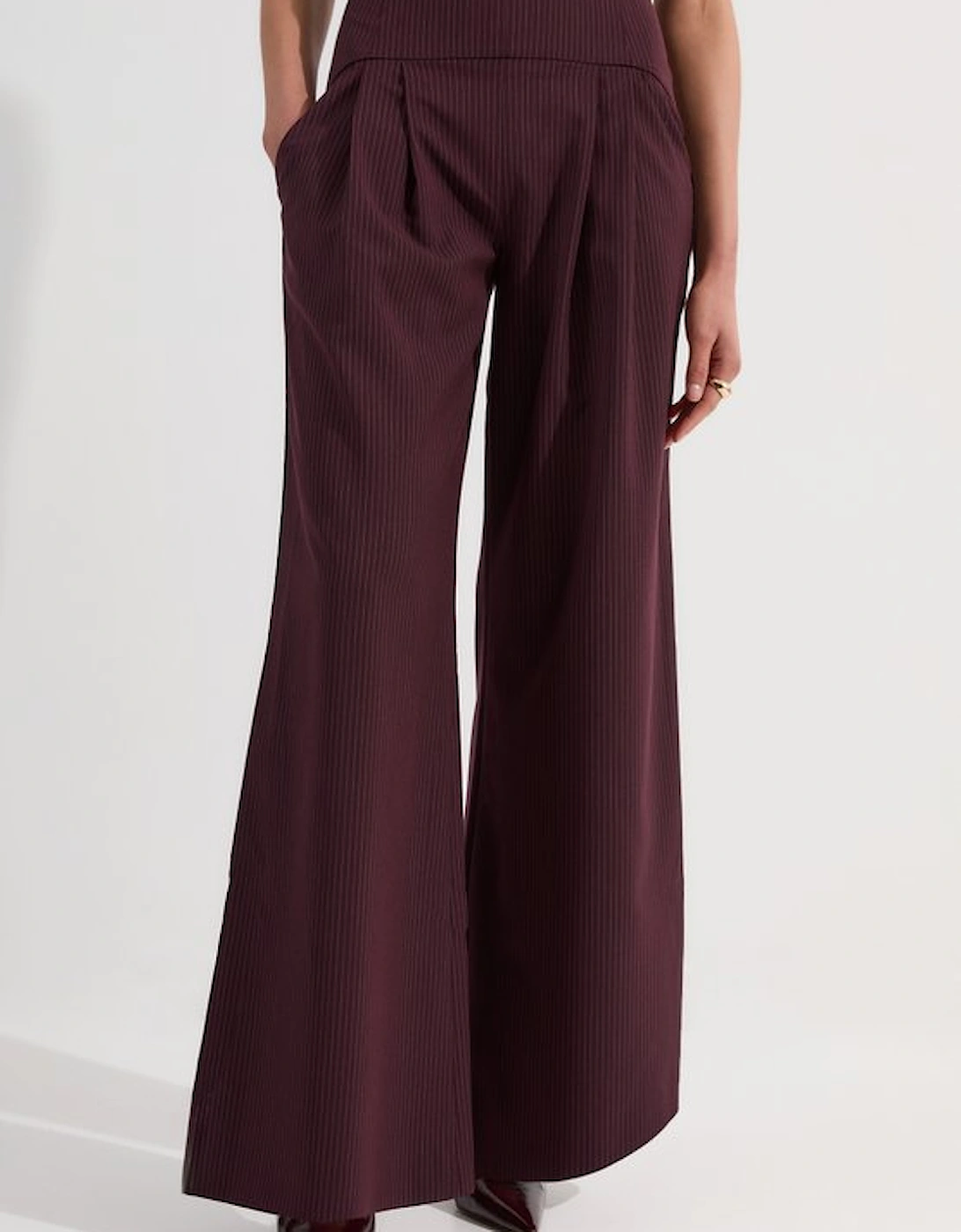 Pinstripe Corseted Tailored Wide Leg Trouser