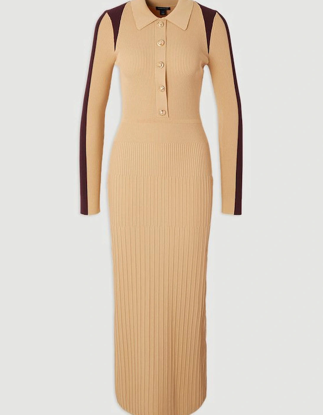 Rib Knit Military Colour Block Midi Dress