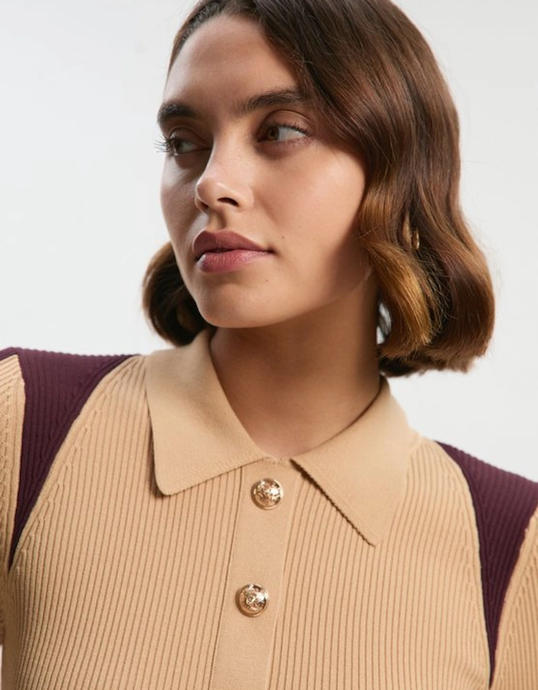 Rib Knit Military Colour Block Midi Dress