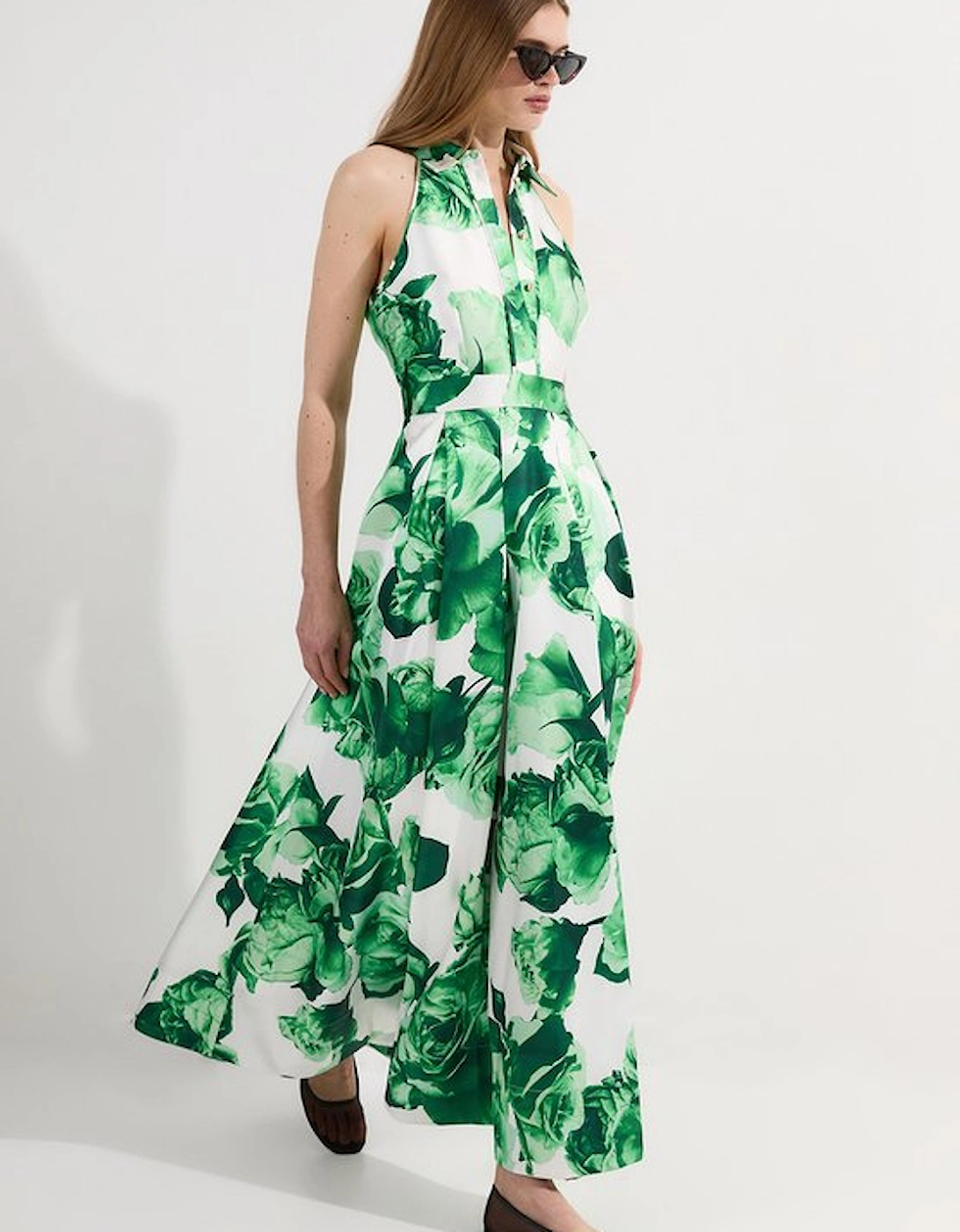 Rose Print Twill Collared Maxi Dress, 2 of 1