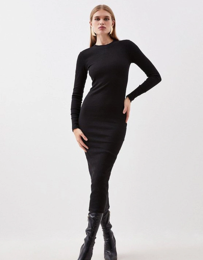 Petite Compact Jersey Ribbed Maxi Dress