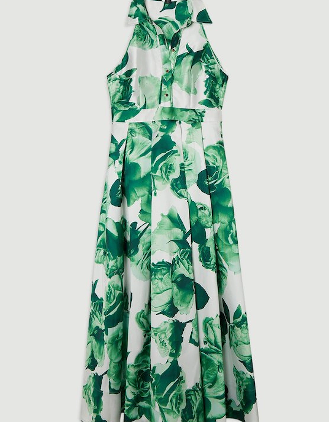 Rose Print Twill Collared Maxi Dress