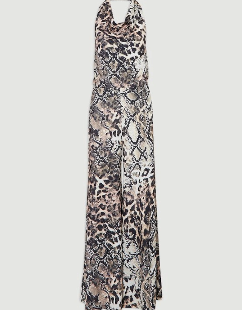 Snake Print Halter Neck Jersey Crepe Jumpsuit