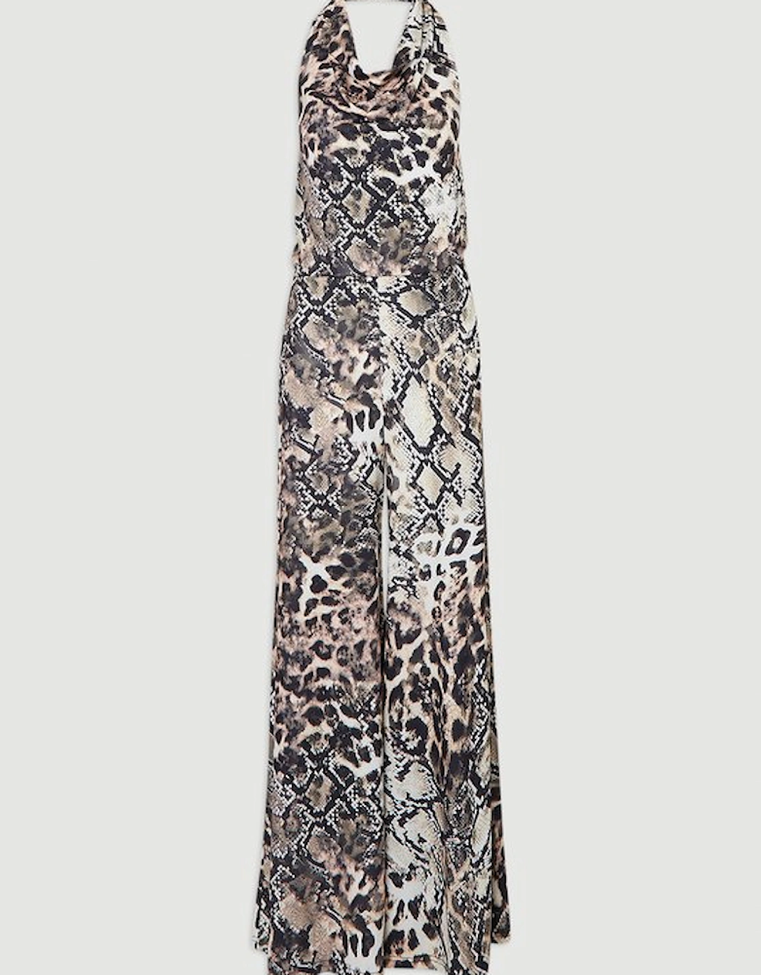 Snake Print Halter Neck Jersey Crepe Jumpsuit