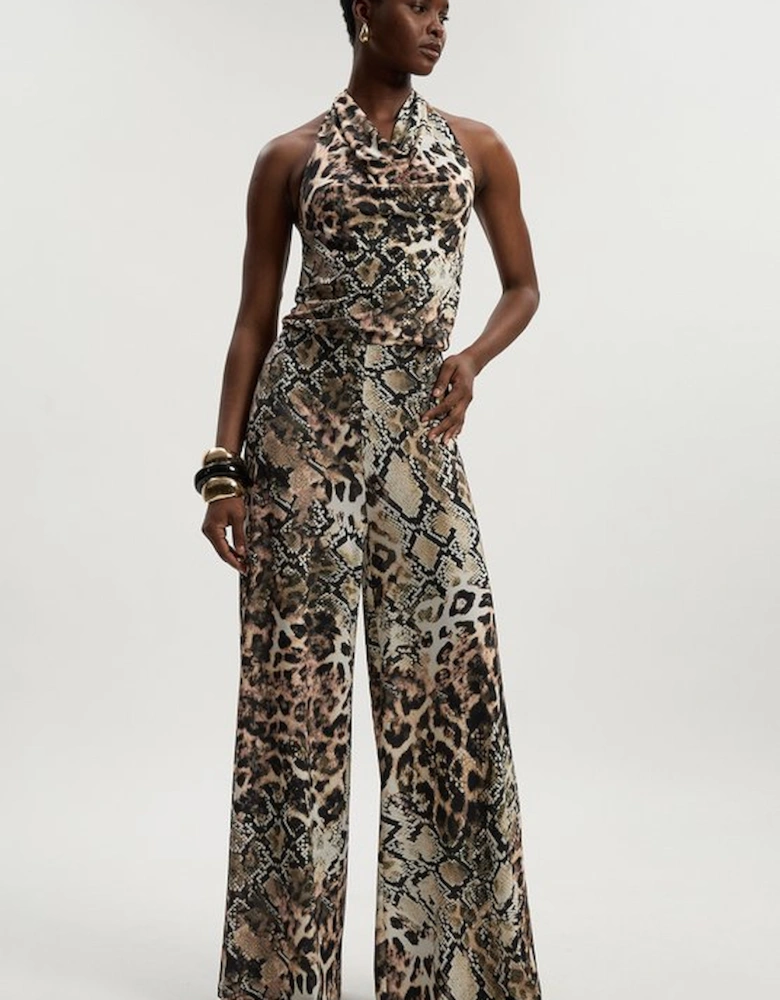 Snake Print Halter Neck Jersey Crepe Jumpsuit
