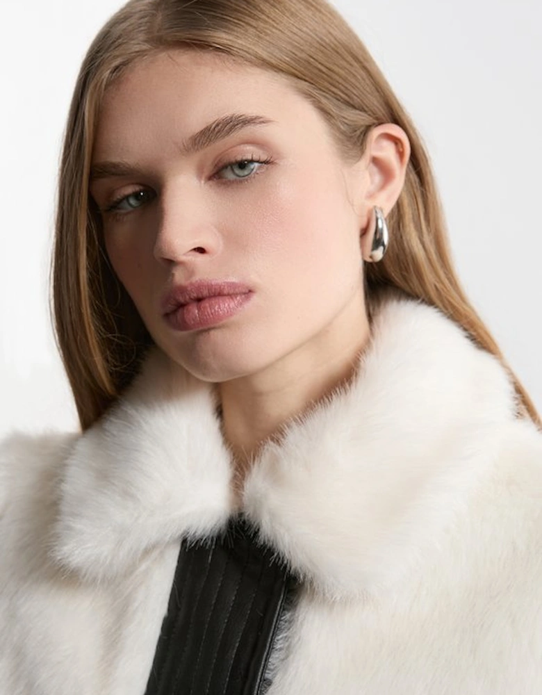 Faux Fur Pu Panelled Belted Cropped Jacket