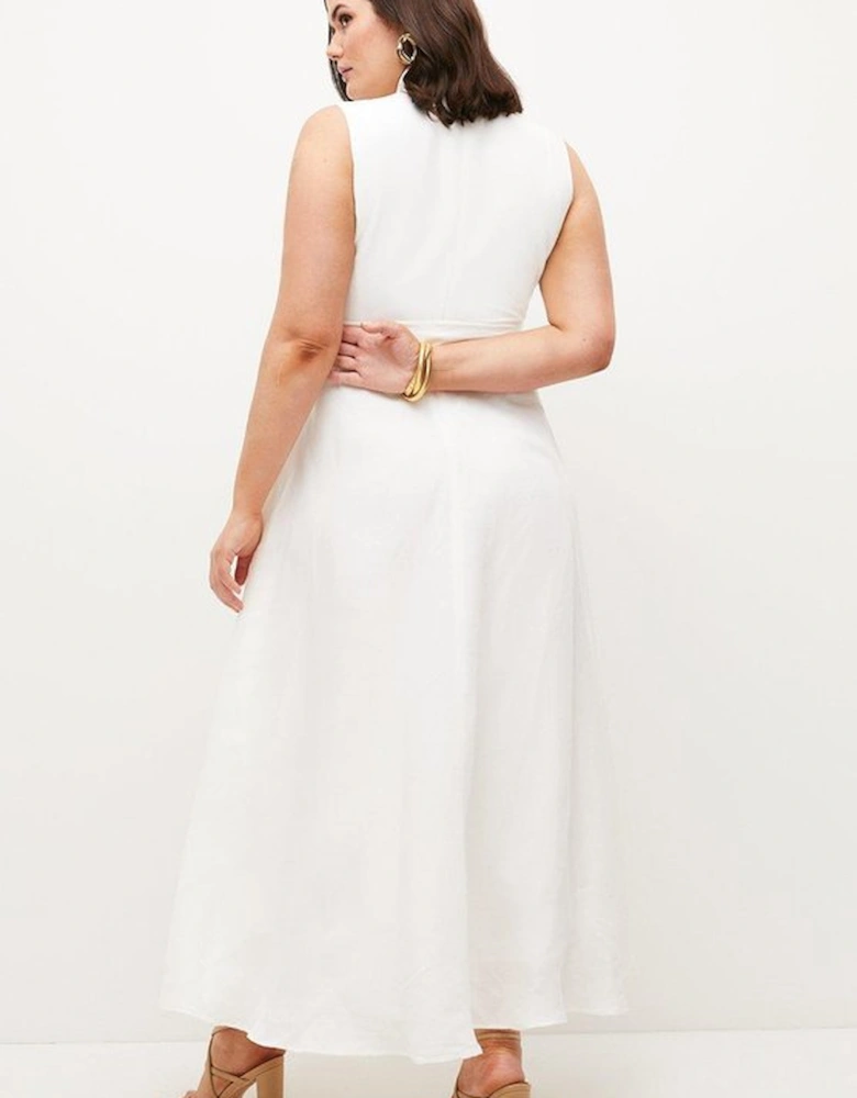 Plus Size Linen Wrap Tie Waisted Maxi Dress