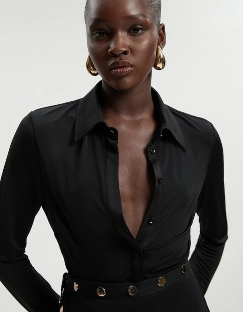 Drapey Crepe Slim Collared Shirt